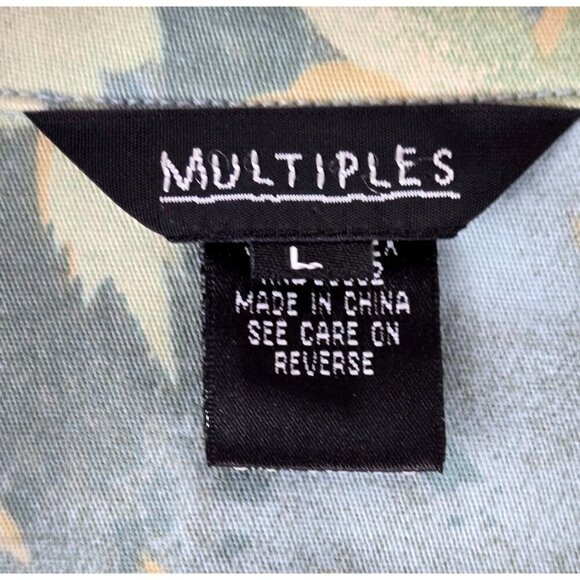 Denim Jacket 3/4 Sleeves L Multiples Pastel Blue Green Brass Accents Open Front - Picture 8 of 15